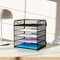 5 Trays Paper Organizer with Handle - Mesh Desk File/Letter Organizer,Black Paper Sorter for Office, Home or School